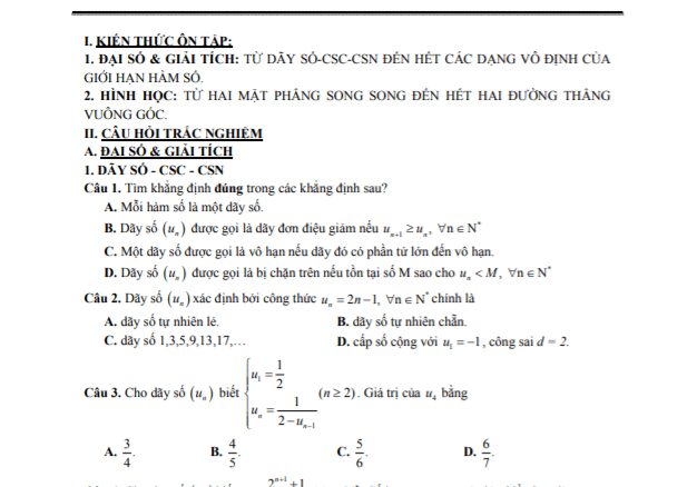 Đề cương giữa học kỳ 2 Toán 11 năm 2021 2022 trường THPT Xuân Đỉnh Hà Nội