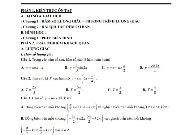 Đề cương giữa kỳ 1 Toán 11 năm 2022 2023 trường THPT Xuân Đỉnh Hà Nội