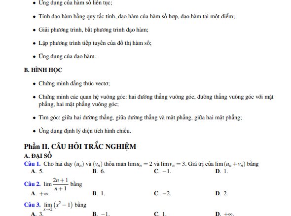 Đề cương HK2 Toán 11 năm 2020 2021 trường Phan Đình Phùng Quảng Bình