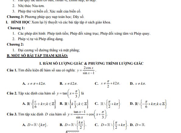 Đề cương ôn tập HK1 Toán 11 năm 2021 2022 trường Hai Bà Trưng TT Huế