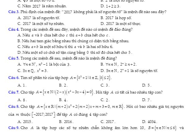 Đề cương ôn tập Toán 10 HK1 năm học 2017 2018 trường THPT Hai Bà Trưng TT. Huế