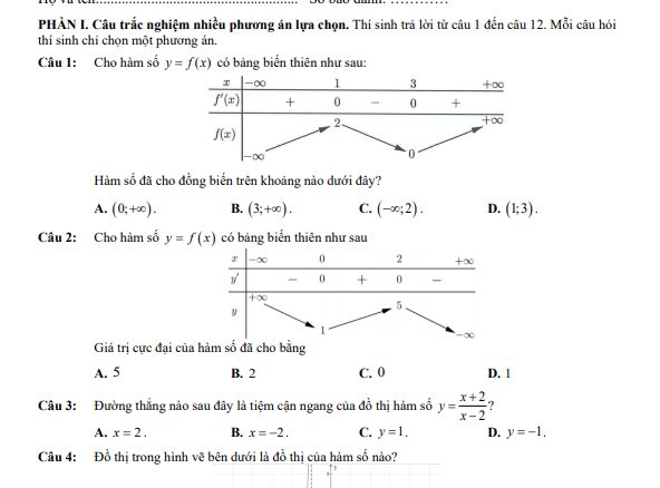 Đề dự bị giữa kì 1 Toán 12 năm 2024 2025 trường THPT Tiên Du 1 Bắc Ninh