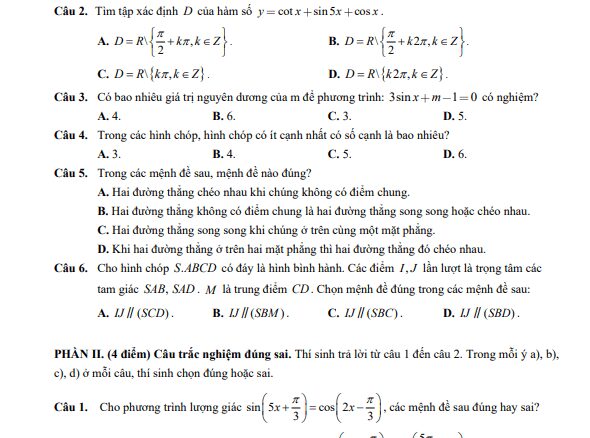 Đề giữa học kì 1 Toán 11 năm 2024 2025 trường THPT Lê Quý Đôn TP HCM