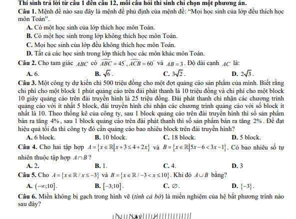 Đề giữa kì 1 Toán 10 năm 2024 2025 trường THPT Yên Lạc Vĩnh Phúc
