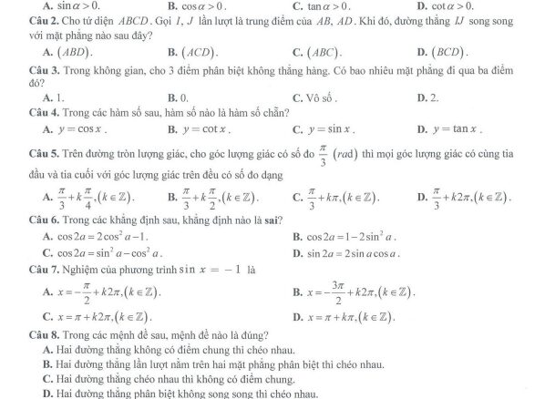 Đề giữa kì 1 Toán 11 năm 2024 2025 trường THPT Nguyễn Quốc Trinh Hà Nội