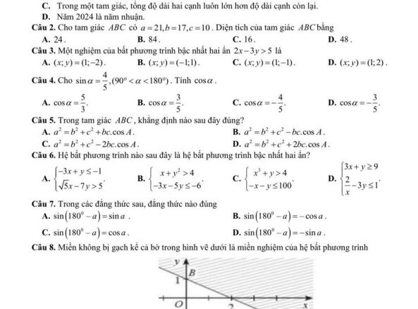 Đề giữa kỳ 1 Toán 10 năm 2024 2025 trường THPT Trần Hưng Đạo Nam Định