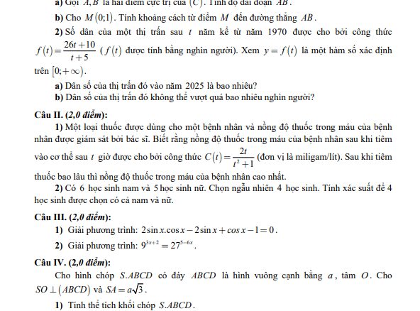 Đề học sinh giỏi Toán 12 GDTX cấp tỉnh năm 2024 2025 sở GD&ĐT Hải Dương