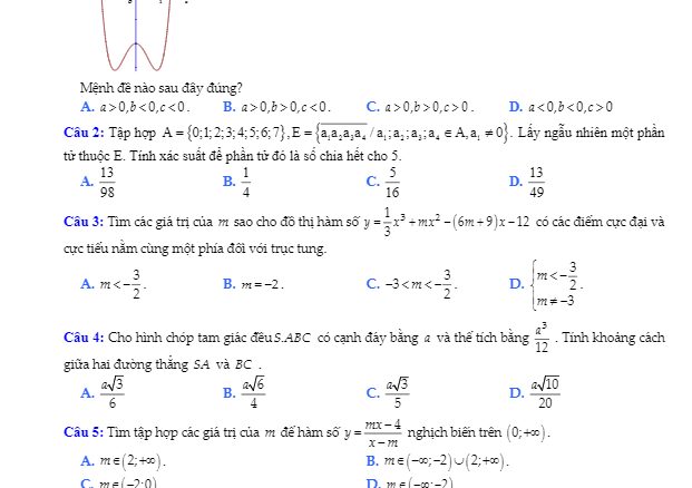 Đề khảo sát giữa học kỳ II Toán 12 trường THPT Hưng Nhân Thái Bình