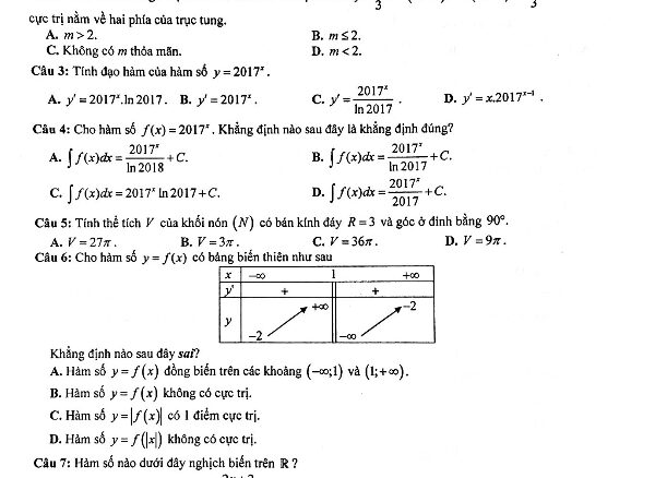 Đề khảo sát kiến thức Toán 12 THPT năm 2017 2018 sở GD và ĐT Vĩnh Phúc lần 2