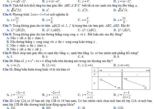 Đề khảo sát kiến thức Toán 12 THPT năm học 2017 2018 sở GD và ĐT Vĩnh Phúc