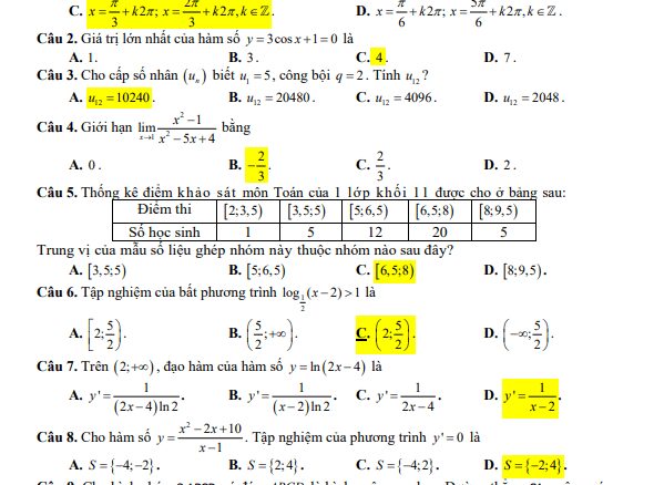 Đề khảo sát Toán 12 đầu năm 2024 2025 trường THPT Yên Mô B Ninh Bình