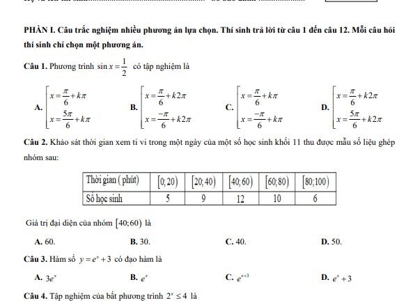 Đề khảo sát Toán 12 năm 2024 2025 trường THPT Tiên Du 1 Bắc Ninh