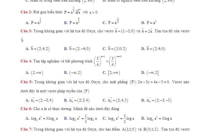 Đề kiểm tra định kỳ tháng 9 môn Toán 12 trường THPT Anhxtanh Hà Nội