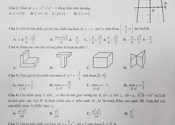 Đề kiểm tra giữa học kỳ I năm học 2017 2018 môn Toán 12 trường THPT Trần Hưng Đạo Hà Nội