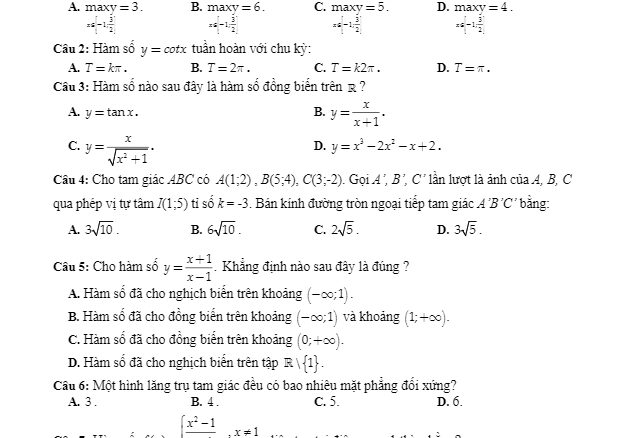 Để kiểm tra KSCL lần 1 năm học 2017 2018 môn Toán 12 trường THPT Bình Xuyên Vĩnh Phúc