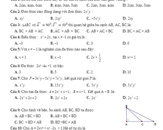 Đề KSCL học kỳ 2 Toán 7 năm 2018 2019 trường Hưng Nhân Hải Phòng THCS.TOANMATH.com