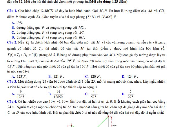 Đề KSCL học sinh giỏi Toán 12 đợt 1 năm 2024 2025 liên trường THPT Nghệ An