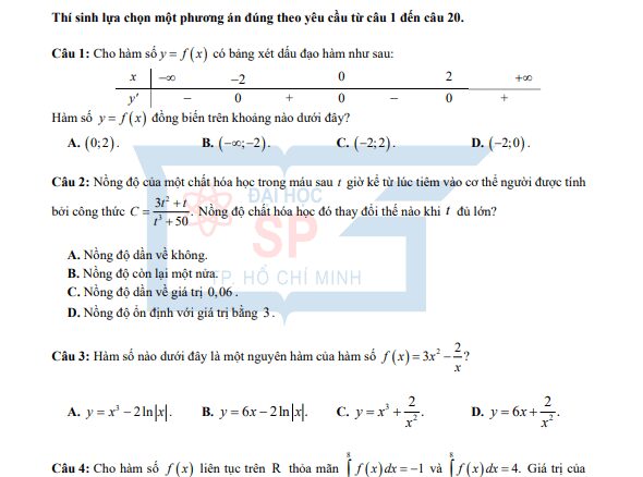 Đề minh họa đánh giá năng lực môn Toán năm 2025 trường ĐHSP TP Hồ Chí Minh