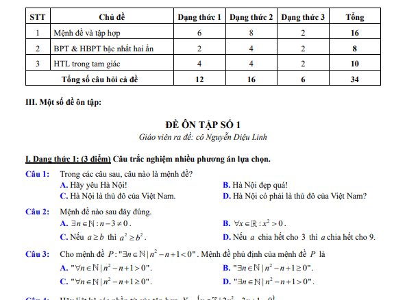 Đề ôn tập giữa học kì 1 Toán 10 năm 2024 2025 trường THPT Việt Đức Hà Nội