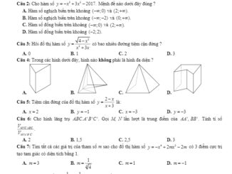 Đề thi chất lượng giữa kỳ 1 năm 2017 2018 môn Toán 12 trường THPT Lý Thái Tổ Bắc Ninh