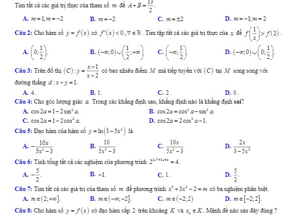 Đề thi định kỳ lần 3 Toán 12 năm học 2018 2019 trường THPT chuyên Bắc Ninh