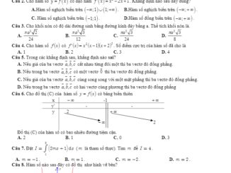 Đề thi giữa học kỳ 2 Toán 12 năm 2019 trường THPT C Nghĩa Hưng Nam Định