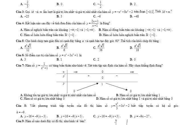 Đề thi giữa học kỳ I năm học 2017 2018 môn Toán 12 trường THPT Xuân Trường Nam Định