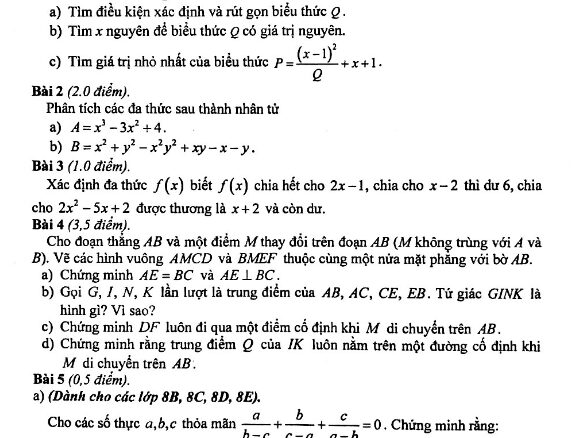 Đề thi HK1 Toán 8 năm 2019 2020 trường THPT chuyên Hà Nội Amsterdam THCS.TOANMATH.com