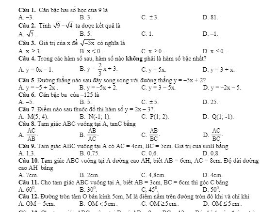 Đề thi HK1 Toán 9 năm học 2019 2020 sở GD&ĐT Quảng Nam THCS.TOANMATH.com