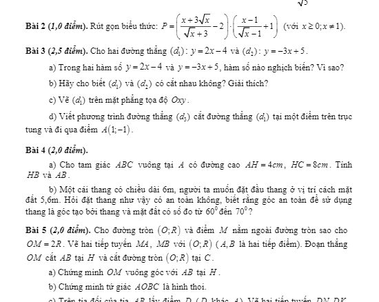 Đề thi học kì 1 Toán 9 năm 2019 2020 phòng GD&ĐT Phú Mỹ BR VT THCS.TOANMATH.com