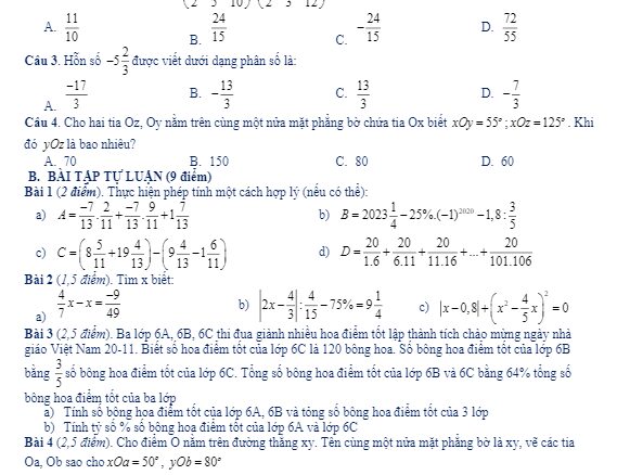 Đề thi học kì 2 Toán 6 năm học 2019 2020 trường THCS Cầu Giấy Hà Nội THCS.TOANMATH.com