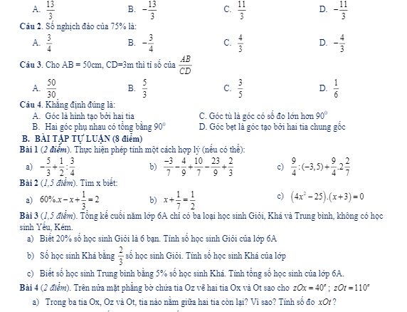 Đề thi học kì 2 Toán 6 năm học 2019 2020 trường THCS Nghĩa Tân Hà Nội THCS.TOANMATH.com