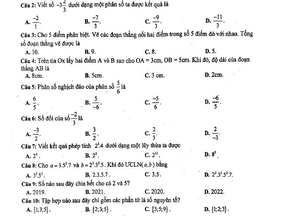 Đề thi học kỳ 2 Toán 6 năm học 2019 2020 sở GD&ĐT Nam Định THCS.TOANMATH.com