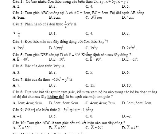 Đề thi học kỳ 2 Toán 7 năm học 2019 – 2020 sở GD&ĐT Quảng Nam THCS.TOANMATH.com