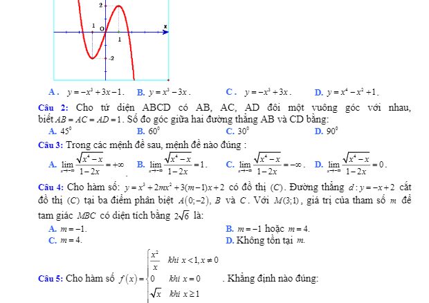 Đề thi khảo sát chất lượng lần 1 môn Toán 12 trường THPT Xuân Hòa Vĩnh Phúc