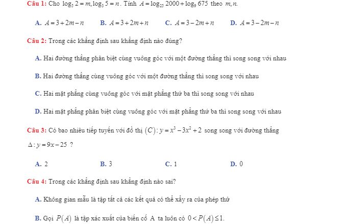 Đề thi thử THPT Quốc gia lần 1 năm học 2017 2018 môn Toán 12 trường THPT Hai Bà Trưng Vĩnh Phúc