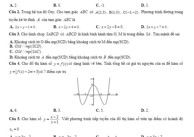 Đề thi thử THPT Quốc gia môn Toán 12 năm 2018 2019 trường Yên Dũng 3 Bắc Giang lần 1