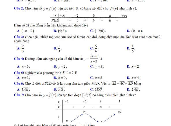 Đề thi thử TN THPT 2025 lần 1 môn Toán trường THPT Lương Tài 2 Bắc Ninh