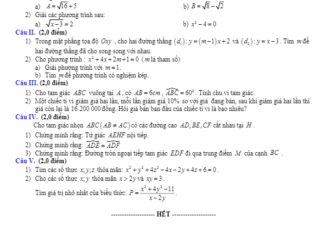 Đề tuyển sinh lớp 10 THPT môn Toán năm 2020 2021 sở GD&ĐT Hòa Bình THCS.TOANMATH.com