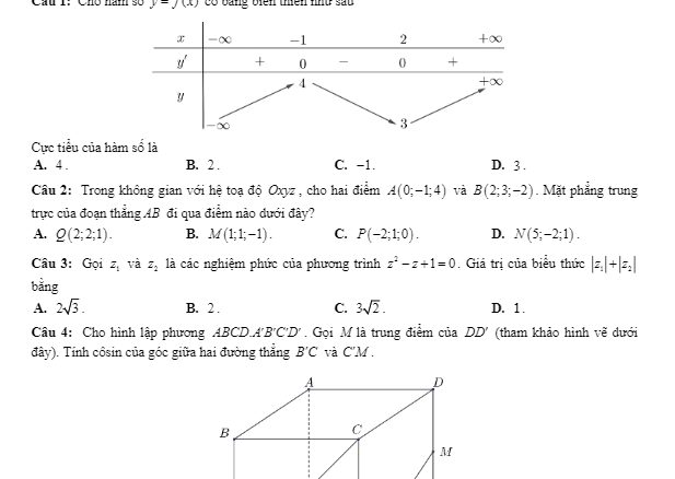 Khảo sát năng lực Toán 12 trường chuyên Nguyễn Thị Minh Khai Sóc Trăng lần 1