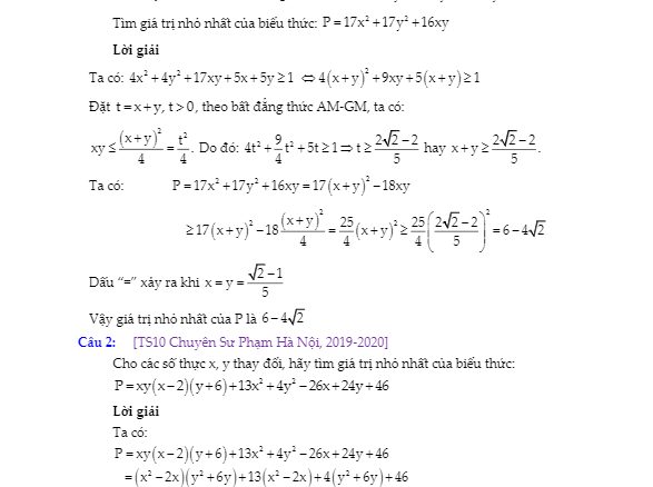Lời giải bài toán bất đẳng thức, cực trị trong đề tuyển sinh lớp 10 môn Toán THCS.TOANMATH.com