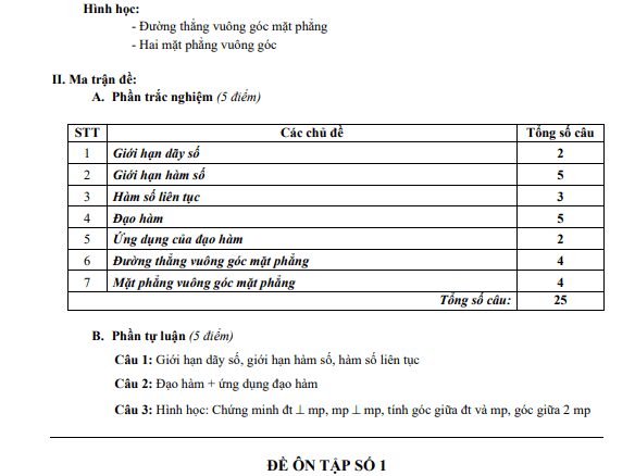 Nội dung ôn tập học kì 2 Toán 11 năm 2020 2021 trường THPT Việt Đức Hà Nội