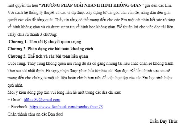 Phương pháp giải nhanh hình không gian Trần Duy Thúc