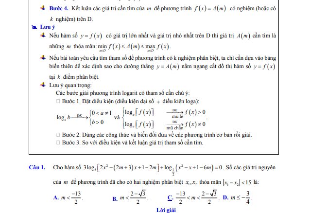 Phương trình lôgarit chứa tham số