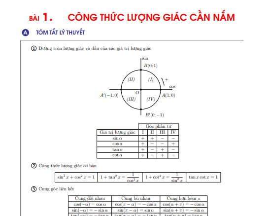 Tóm tắt lý thuyết và các dạng bài tập Toán 11 học kì 1 Nguyễn Quốc Dương