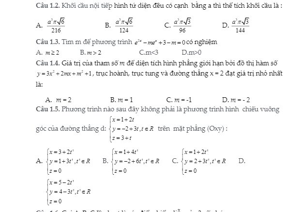 Tổng hợp 250 câu hỏi trắc nghiệm vận dụng cao Nhóm Toán