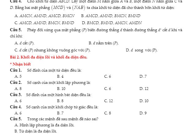 Tổng hợp bài tập trắc nghiệm thể tích, mặt cầu, mặt nón, mặt trụ Nhóm Toán