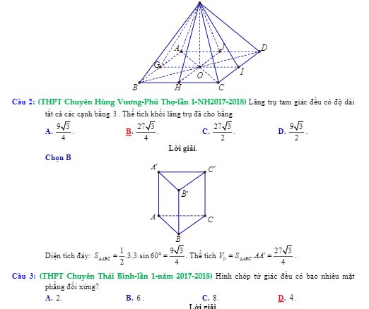 Trắc nghiệm khối đa diện có giải chi tiết trong các đề thi thử Toán 2018