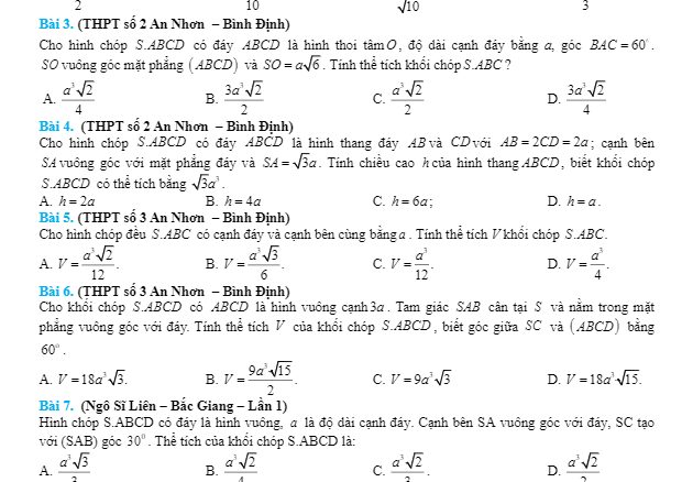 Tuyển chọn 140 bài tập thể tích khối đa diện trong các đề thi thử Từ Văn Khanh