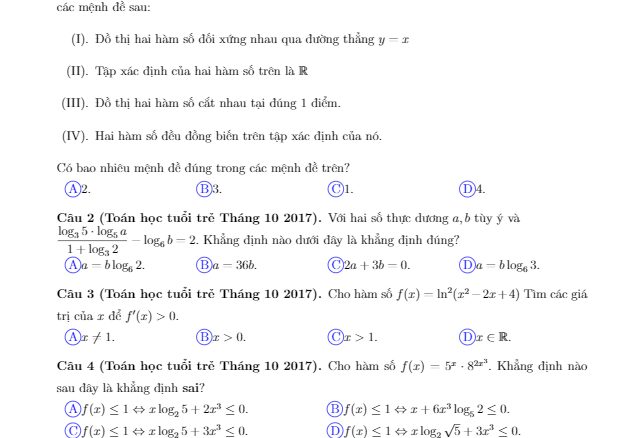 Tuyển tập mũ và logarit trong các đề thi thử môn Toán 2018 có đáp án Nguyễn Nhanh Tiến (Phần 1)